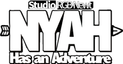 The Studio RGB-Newt Logo above for the logo for the animated series "Nyah Has an Adventure". It features an arrow shot through the word Nyah, reminiscent of the one embedded into the character Nyah's own head.