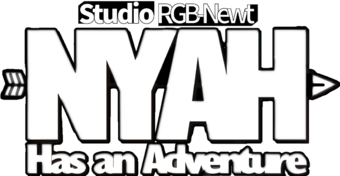 The Studio RGB-Newt Logo above for the logo for the animated series "Nyah Has an Adventure". It features an arrow shot through the word Nyah, reminiscent of the one embedded into the character Nyah's own head.