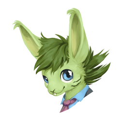 A headshot of Neon Mascot in their old clothes.