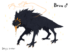 Brun in the rain, drooling, his ghostly back arms reaching forward.