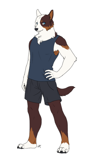 Arph standing confidently in a singlet and cargo shorts, one hand on his hip