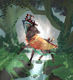 Tetra in a forest, crossing a river, light beams shining through the tree branches.
