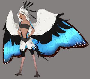 Klaire with both hands on hips, displaying her wings.